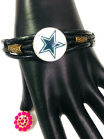 NFL Fashion Snap Dallas Cowboys Logo Leather Bracelet  With 2 Charms For Football Fans