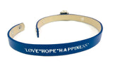 Brilliant Blue Love Hope Happiness Snap Jewelry Wrap Around Leather Bracelet Set With 2 Charms