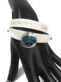 White Leather Love Hope Happiness Snap Jewelry Wrap Around Leather Bracelet Set With 2 Charms