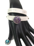 White Leather Love Hope Happiness Snap Jewelry Wrap Around Leather Bracelet Set With 2 Charms