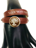 Chocolate Brown Love Hope Happiness Snap Jewelry Wrap Around Leather Bracelet Set With 2 Charms