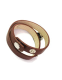 Chocolate Brown Love Hope Happiness Snap Jewelry Wrap Around Leather Bracelet Set With 2 Charms