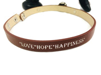 Chocolate Brown Love Hope Happiness Snap Jewelry Wrap Around Leather Bracelet Set With 2 Charms