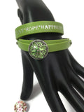 Olive Love Hope Happiness Fashion Snap Jewelry Wrap Around Leather Bracelet Set With 2 Charms