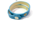 Maya Blue Love Hope Happiness Fashion Snap Jewelry Wrap Around Leather Bracelet Set With 2 Charms