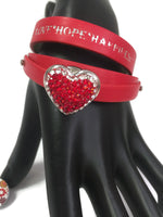 Redlicious Love Hope Happiness Fashion Snap Jewelry Wrap Around Leather Bracelet Set With 2 Charms