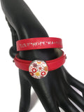 Redlicious Love Hope Happiness Fashion Snap Jewelry Wrap Around Leather Bracelet Set With 2 Charms