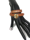 Sepia Brown Love Hope Happiness Fashion Snap Jewelry Wrap Around Leather Bracelet Set With 2 Charms