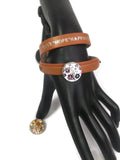 Sepia Brown Love Hope Happiness Fashion Snap Jewelry Wrap Around Leather Bracelet Set With 2 Charms