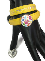 Yellow Bling Love Hope Happiness Fashion Snap Jewelry Wrap Around Leather Bracelet Set With 2 Charms