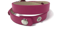 Pink Peace Love Hope Happiness Fashion Snap Jewelry Wrap Around Leather Bracelet Set With 2 Charms