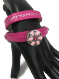 Pink Peace Love Hope Happiness Fashion Snap Jewelry Wrap Around Leather Bracelet Set With 2 Charms