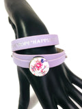 Purple Angel Love Hope Happiness Fashion Snap Jewelry Wrap Around Leather Bracelet Set With 2 Charms
