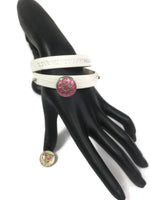 White Pink Love Hope Happiness Fashion Snap Jewelry Wrap Around Leather Bracelet Set With 2 Charms