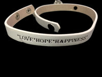 White Pink Love Hope Happiness Fashion Snap Jewelry Wrap Around Leather Bracelet Set With 2 Charms