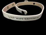 White Pink Love Hope Happiness Fashion Snap Jewelry Wrap Around Leather Bracelet Set With 2 Charms
