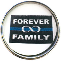 Forever Family Thin Blue Line Snap on 18" Leather Rope Diamond Pendant Necklace W/ Extra 18MM - 20MM Snap Charm
