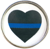 Heart Officer Thin Blue Line Snap on 18" Leather Rope Diamond Pendant Necklace W/ Extra 18MM - 20MM Snap Charm