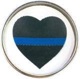 Heart Officer Thin Blue Line Snap on 18" Leather Rope Diamond Pendant Necklace W/ Extra 18MM - 20MM Snap Charm