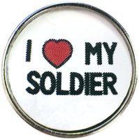 I Love My Soldier Snap on 18" Leather Rope Diamond Pendant Necklace W/ Extra 18MM - 20MM Snap Charm