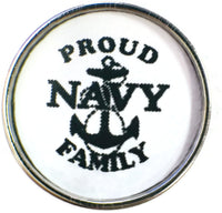 Proud Navy Family Snap on 18" Leather Rope Diamond Pendant Necklace W/ Extra 18MM - 20MM Snap Charm