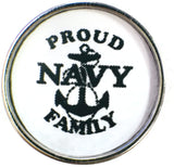 Proud Navy Family Snap on 18" Leather Rope Diamond Pendant Necklace W/ Extra 18MM - 20MM Snap Charm