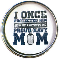 Proud Navy Mom Snap on 18" Leather Rope Diamond Pendant Necklace W/ Extra 18MM - 20MM Snap Charm