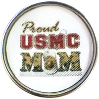 Proud USMC Mom Snap on 18" Leather Rope Diamond Pendant Necklace W/ Extra 18MM - 20MM Snap Charm