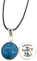 Proud Navy Family Snap on 18" Leather Rope Diamond Pendant Necklace W/ Extra 18MM - 20MM Snap Charm