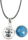 Proud Navy Family Snap on 18" Leather Rope Diamond Pendant Necklace W/ Extra 18MM - 20MM Snap Charm
