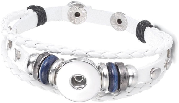 White with Blue Beads DIY Leather Bracelet Multiple Colors for 18MM - 20MM Snap Jewelry Build Your Own Unique