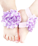 Shabby Chic Baby Toddler Barefoot Sandal Purple Chiffon Flower Elastic Foot Wear  2 Pc 1 Pair