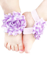 Shabby Chic Baby Toddler Barefoot Sandal Patriotic Chiffon Flower Elastic Foot Wear  2 Pc 1 Pair
