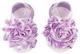 Shabby Chic Baby Toddler Barefoot Sandal Purple Chiffon Flower Elastic Foot Wear  2 Pc 1 Pair