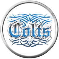 NFL Logo Indianapolis Colts Bracelet Flaming Horseshoe & Tribal Football Fan Blue Leather  W/2 18MM - 20MM Snap Charms
