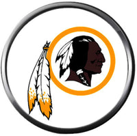 NFL Washington Redskins Bracelet NFL Football Fan White Leather Red & White Chief Skins W/2 18MM - 20MM Snap Charms