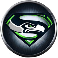 NFL Football Fan Seattle Seahawks On Green Leather Bracelet W/ Love and Superman Burst Snap Charms
