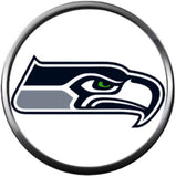 NFL Football Fan Seattle Seahawks On White Leather Bracelet W/ Logo Burst 18MM - 20MM Snap Charms
