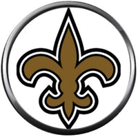 NFL Shield & Logo For New Orleans Saints Bracelet Football Fan White Leather W/2 18MM - 20MM Snap Charms