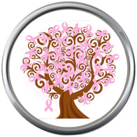 Tree Of Life Breast Cancer Awareness Snaps On Pink Leather Bracelet W/2 Snap Jewelry Charms New Item