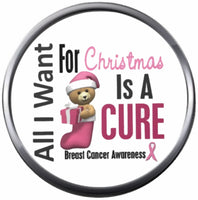 Breast Cancer Awareness Ribbon Christmas Cure Pink Leather Bracelet W/2 Snap Jewelry Charms New Item