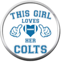 NFL Girl Loves Colts & Smokey Blue Horseshoe Indianapolis Colts Bracelet White Leather Football Fan W/2 18MM - 20MM Snap Charms