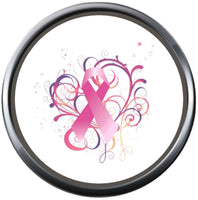 Angel Halo Wings Pink Ribbon Heart Breast Cancer Support Awareness Hope For A Cure Pendant Necklace  W/2 18MM - 20MM Snap Jewelry Charms