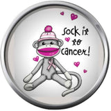 Hear See Speak No Evil Sock Monkey Pink Ribbon Breast Cancer Support Awareness Hope Cure Pendant Necklace  W/2 18MM - 20MM Snap Jewelry Charms