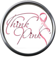 Think Pink Breast Cancer Awareness Snaps On Pink Leather Bracelet W/2 Snap Jewelry Charms New Item