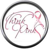 Think Pink Breast Cancer Awareness Snaps On Pink Leather Bracelet W/2 Snap Jewelry Charms New Item