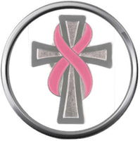 Angel Cross Breast Cancer Awareness Snaps On Pink Leather Bracelet W/2 Snap Jewelry Charms New Item