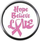Hope Believe Love Pink Ribbon Breast Cancer Support Awareness Pendant Necklace  W/2 18MM - 20MM Snap Jewelry Charms