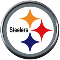 NFL Pittsburgh Steelers Bracelet Snap Logo &  Cool Smokey Logo Football Fan White Leather  W/2 18MM - 20MM Snap Charms