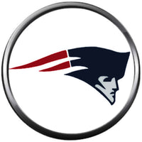 NFL Football Fan New England Patriots Blue Leather Bracelet W/ Logo & Helmet On 2  18MM - 20MM Snap Charms